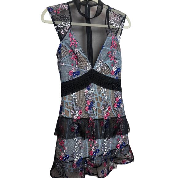 Self Portrait Floral Vine Overlay Mini Dress Sz. 2 - Picture 5 of 9